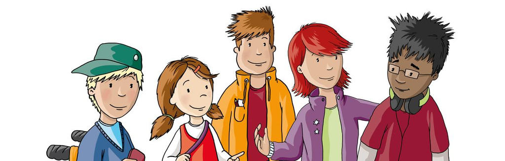 Illustration einer inklusiven Kindergruppe.