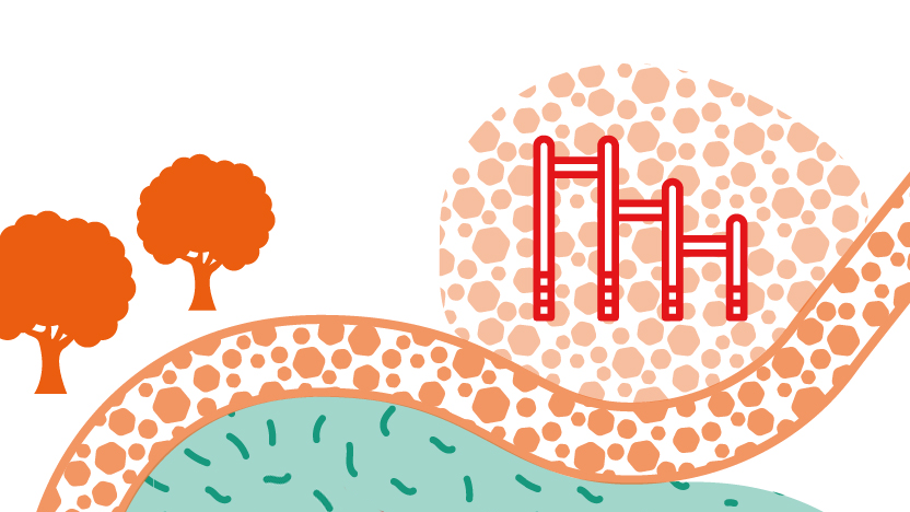 Grafik eines sich schlängelnden Wegs auf einem Spielplatz