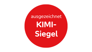 Ein roter Kreis. Darin steht: ausgezeichnet KIMI-Siegel