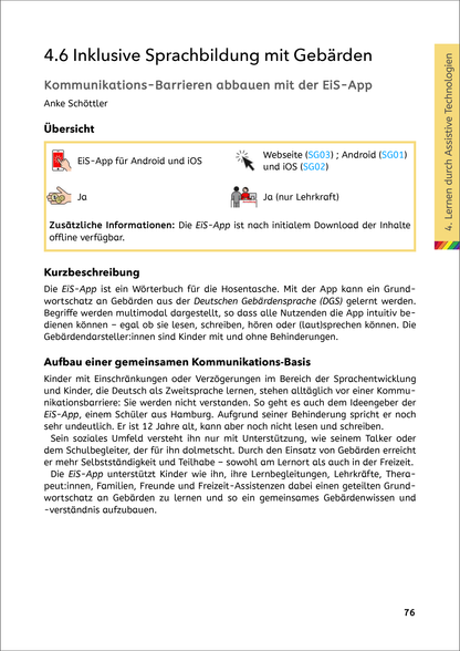 Eine Seite aus dem Buch "Diklusive Lernwelten" zum Thema Inklusive Sprachbildung mit Gebärden