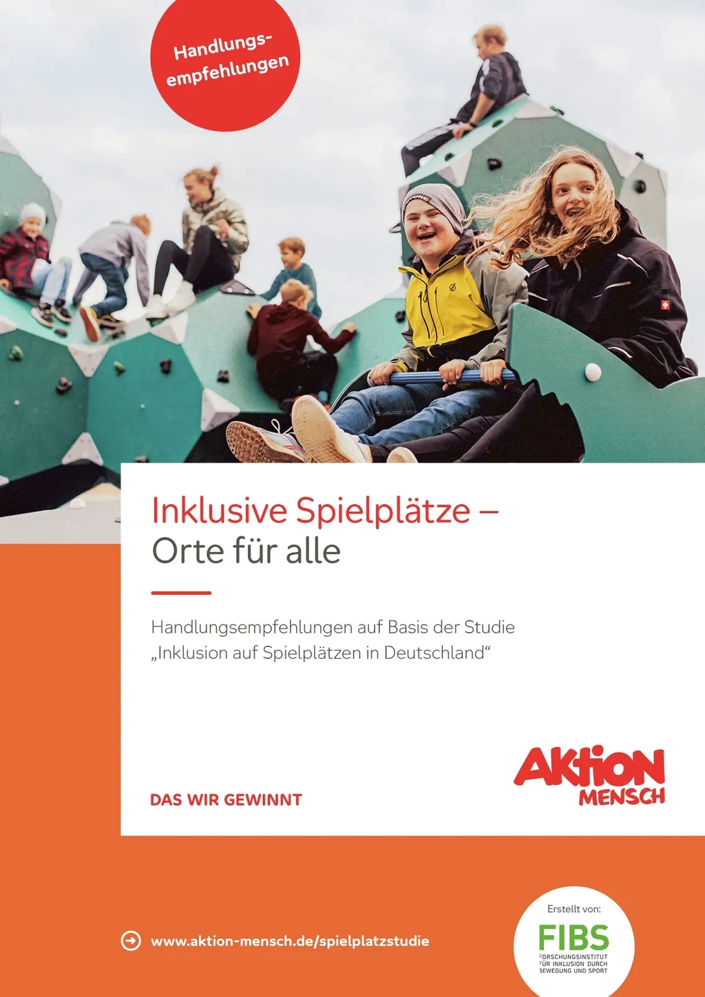 Titelseite der Handlungsempfehlungen "Inklusive Spielplätze - Orte für alle"
