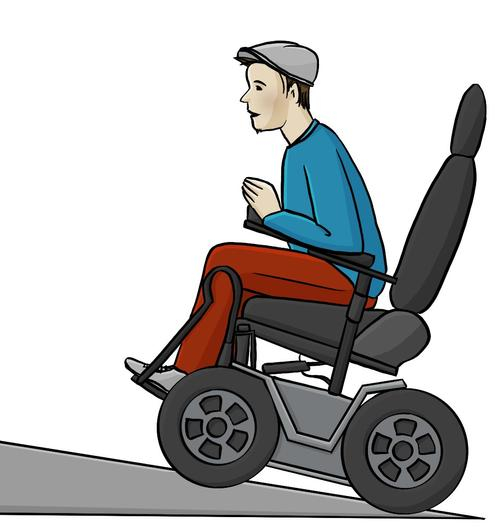 Illustration: Ein Mann im Rollstuhl fährt eine Rampe hoch